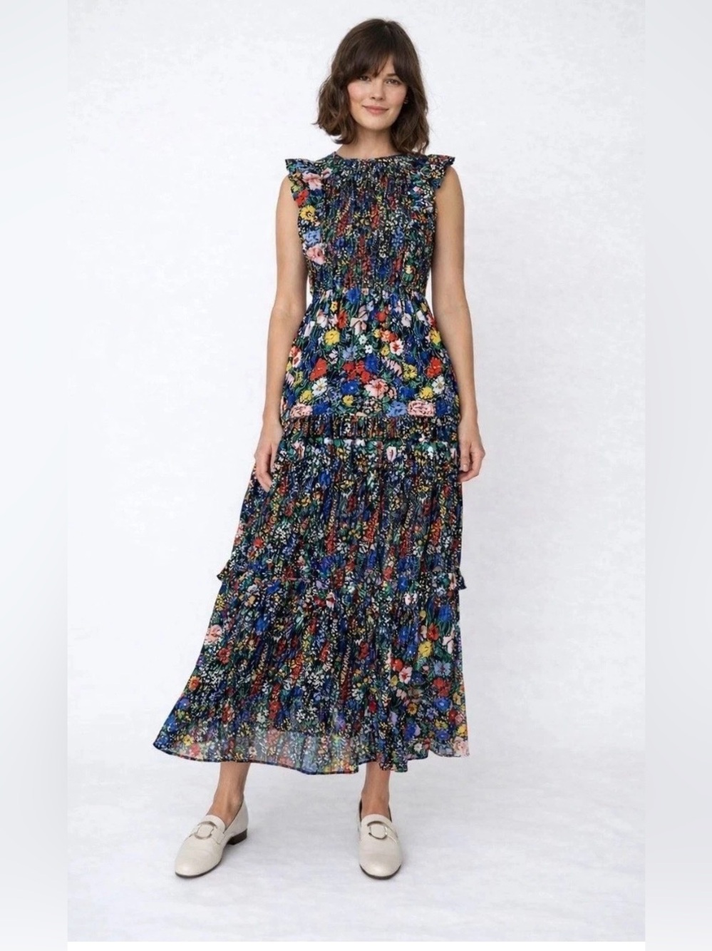 NWT Banjanan Dress Iris Dawn Chorus Floral Smocked Ruffle Tiered Maxi size XS